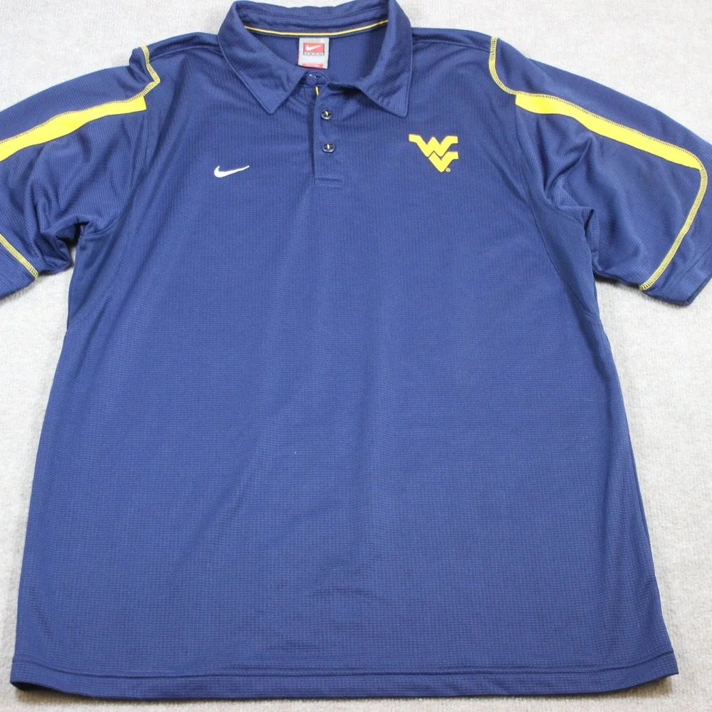 Nike Team WVU West Virginia Mountaineers Polo Shirt Mens Large Navy Blue Gold